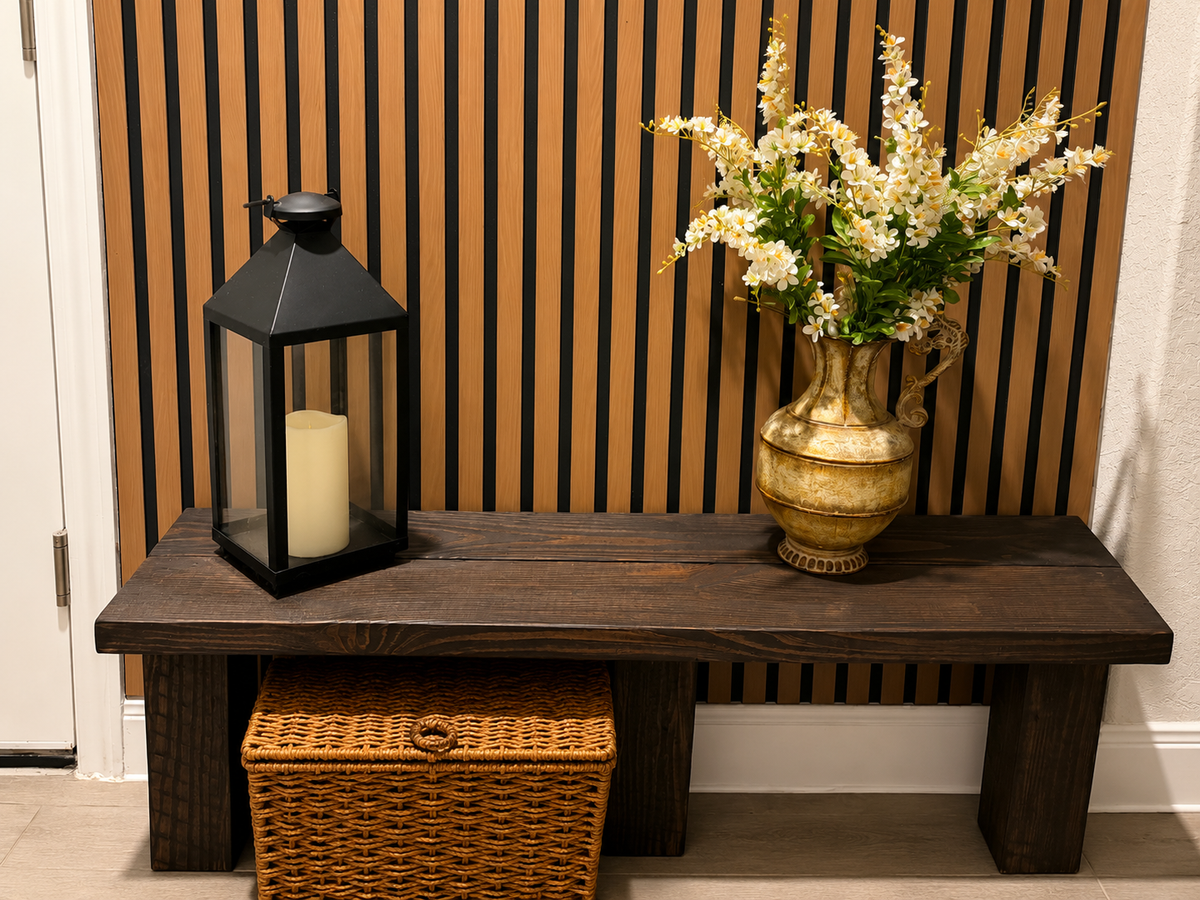 Handmade Rustic Entryway Bench | Dark Walnut Wood Bench