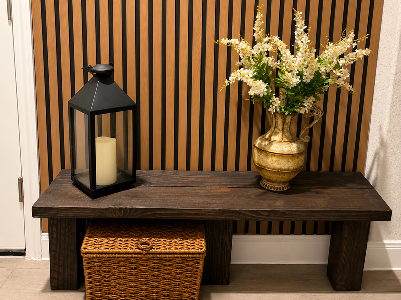 Handmade Rustic Entryway Bench | Dark Walnut Wood Bench