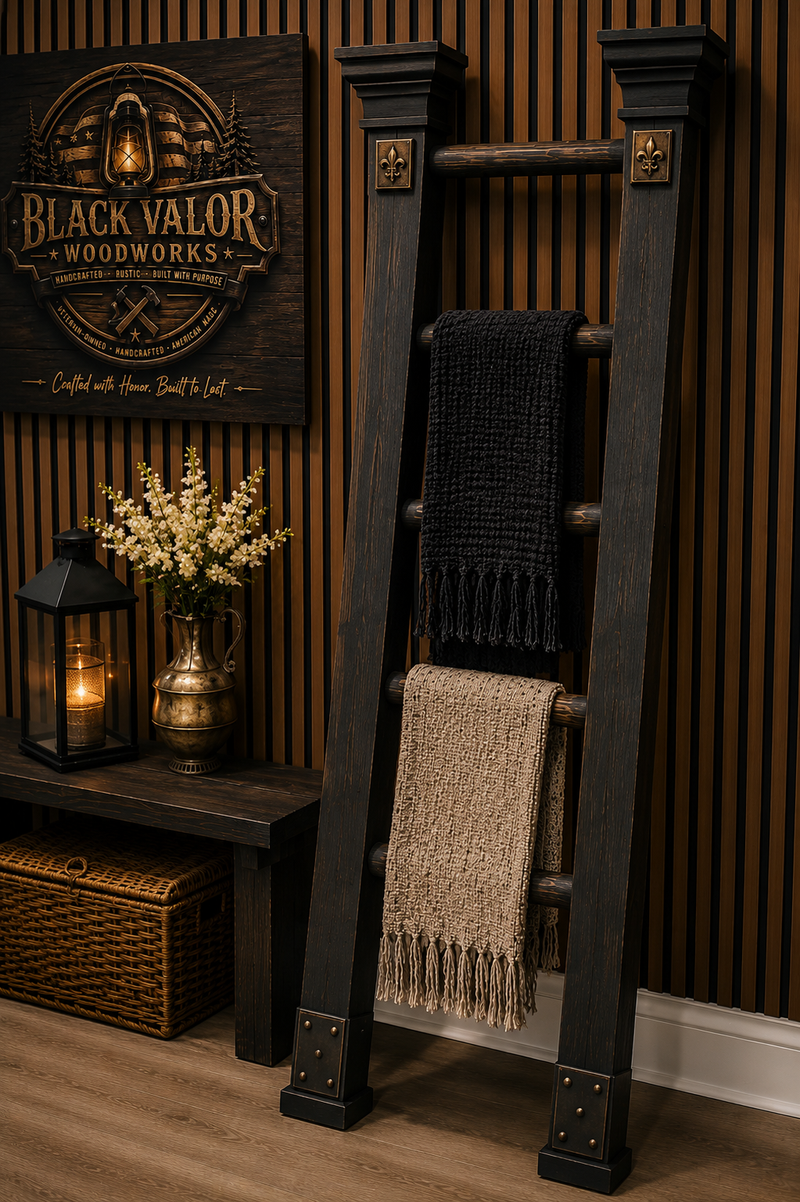 Gothic Blanket Ladder | Dark Academia Rustic Decor | Handmade by Black Valor Woodworks