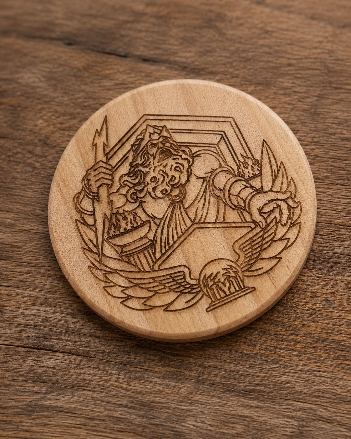 The Thunder King Coaster – Handmade Southern Gothic Zeus Wooden Coaster