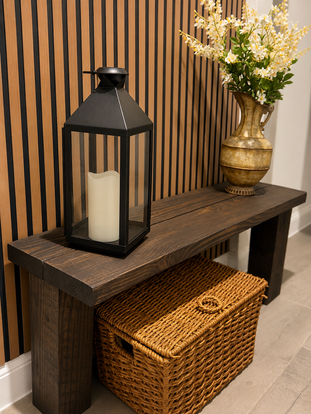 Handmade Rustic Entryway Bench | Dark Walnut Wood Bench