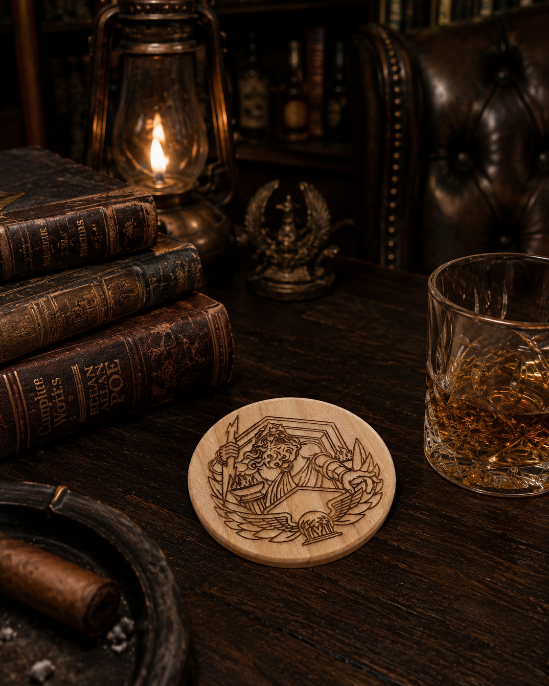 The Thunder King Coaster – Handmade Southern Gothic Zeus Wooden Coaster