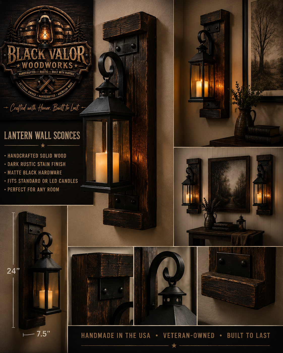 Rustic Lantern Wall Sconce | Gothic Farmhouse Decor | Handmade by Black Valor Woodworks