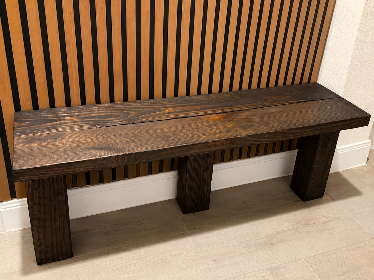 Handmade Rustic Entryway Bench | Dark Walnut Wood Bench